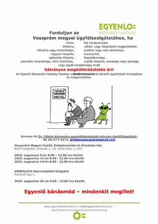 Egyenlő bánásmód ügyfélfogadás augusztus borítóképe